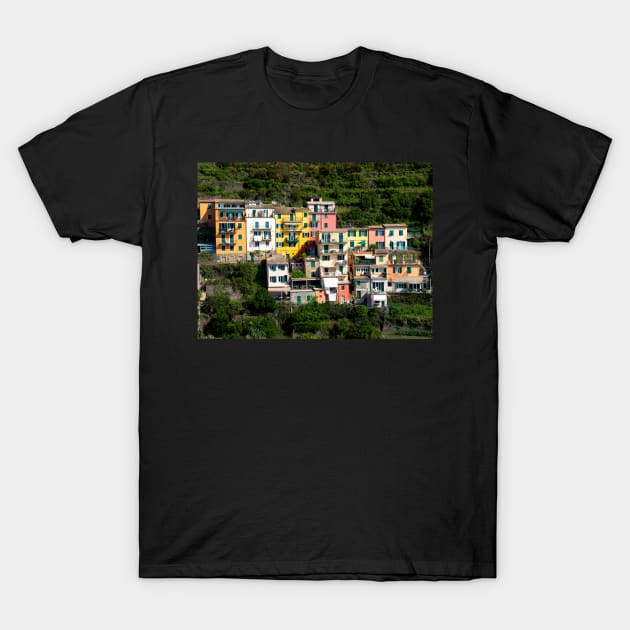 View on the cliff town of Manarola, one of the colorful Cinque Terre on the Italian west coast T-Shirt by Dolfilms